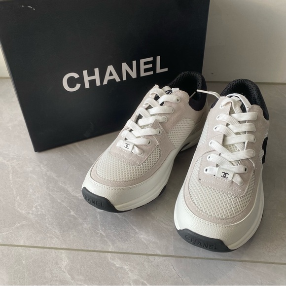 Chanel White and Black Sneakers